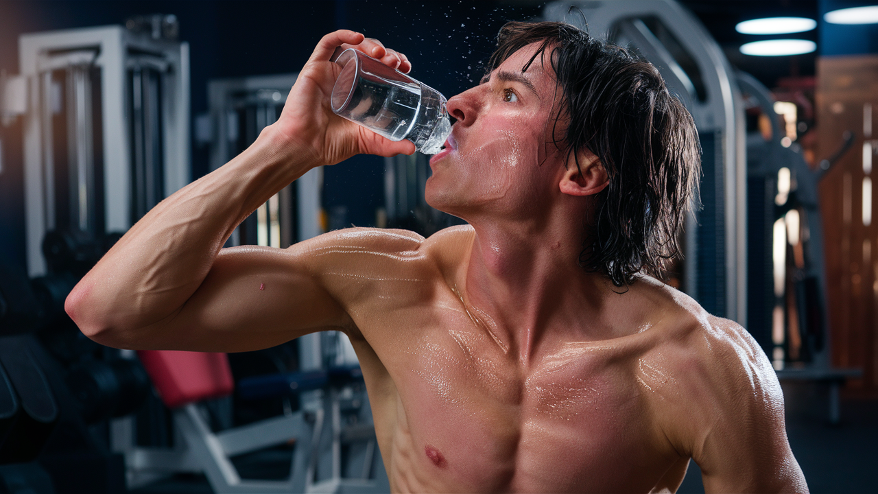 Persona hidratándose mientras hace ejercicio